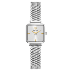 Pierre Lannier LEONOR 071H621 Montre Femme à Quartz, Boîtier Carré en Acier Inoxydable Argenté, Cadran Soleillé Argenté, Bracelet Milanais 12 mm, Étanche 30 m