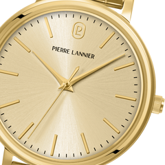 Montre femme Pierre Lannier Essential 089K542 en acier doré avec cadran doré soleillé et bracelet acier doré 14 mm