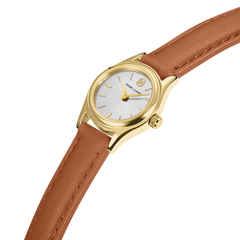 Montre femme Pierre Lannier Pya 091M524 avec boîtier doré, cadran argenté soleillé et bracelet cuir brun 10 mm
