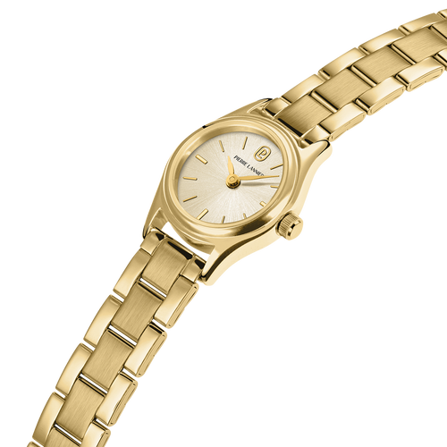 Montre femme Pierre Lannier Pya 092M542 en acier doré avec cadran doré soleillé et bracelet acier doré 10 mm