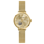Montre femme Pierre Lannier Soline 139L542 automatique en acier milanais doré avec cadran doré texturé à cœur ouvert