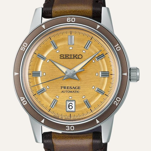 Montre Homme Seiko Presage SRPL75J1 Style 60’s en Acier, Cuir et Cadran Champagne