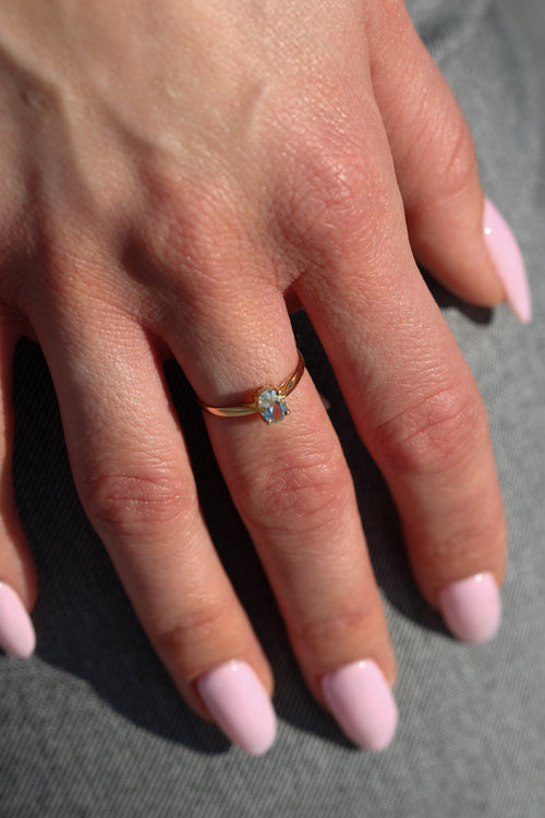 Bague Camélia Leurelor 18K Or Jaune Aigue Marine Bague Leurelor