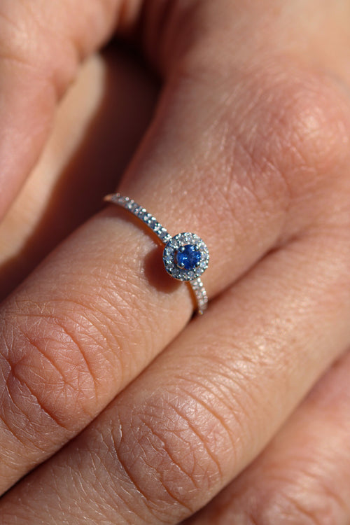 Bague Capucine Leurelor 18K OR Saphir de Ceylan et Diamants Monture Leurelor