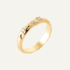 Bague fine en plaqué or martelé et oxyde de zirconium Bague Leurelor