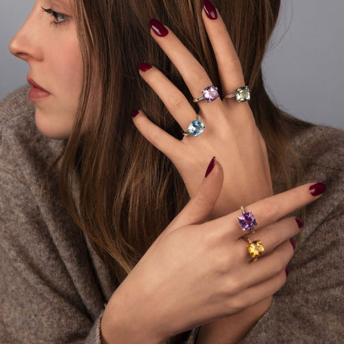 Bague Fine MAUBOUSSIN "Petit Visage d'Amour" en Or Jaune, Citrine et Diamant Mauboussin