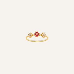Bague Leurelor 18K Or Jaune Fleurs Rubis & Diamants Bague Leurelor 48