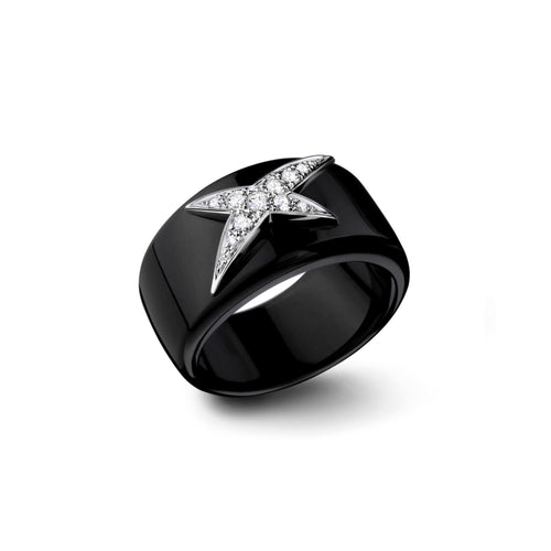 Bague MAUBOUSSIN "Etoile du Démon" en Or blanc, Diamant et Céramique Noir Mauboussin