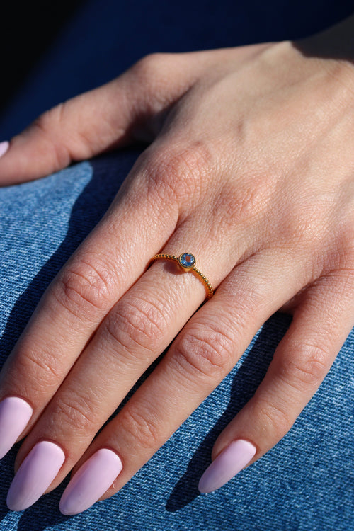 Bague Perlée Leurelor 18K Or Jaune Aigue-Marine Bague Leurelor