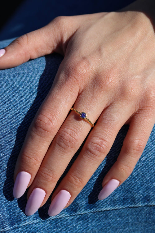 Bague Perlée Leurelor 18K Or Jaune Tanzanite Bague Leurelor