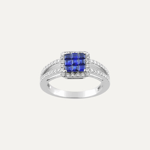 Bague Princesse en Or Blanc, Saphir et diamant Bague Leurelor