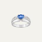 Bague Solitaire Accompagné en Or Blanc, Saphir et diamant Bague Leurelor