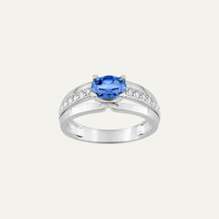 Bague Solitaire Accompagné en Or Blanc, Saphir et diamant Bague Leurelor