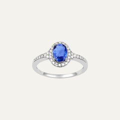 Bague Solitaire Céleste Bleu en Or Blanc, Saphir et diamant Bague Leurelor