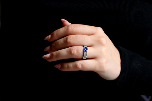 Bague Solitaire en Or Blanc et Saphir Diamant Princesse Bague Leurelor