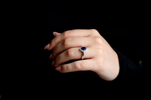 Bague Solitaire Marguerite 2 en Or Blanc, Saphir et diamant Bague Leurelor