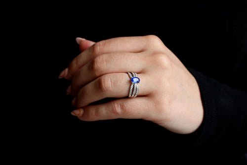 Bague Solitaire Trilogie Enlacée en Or Blanc, Saphir et diamant Bague Leurelor