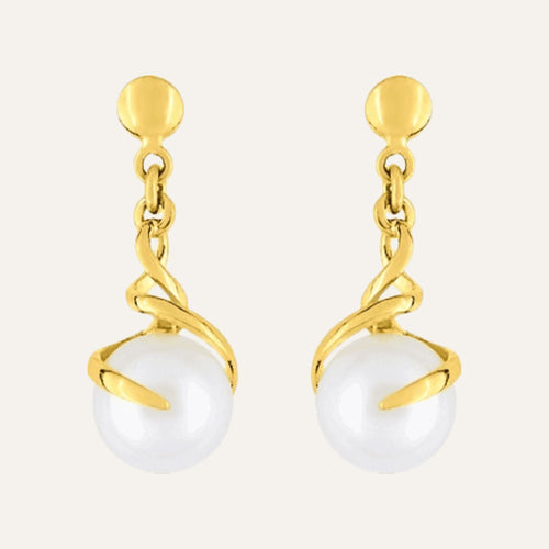 Boucles d'oreilles pendantes perles de culture entouré d'or Jaune Boucles d'oreilles Robez Masson