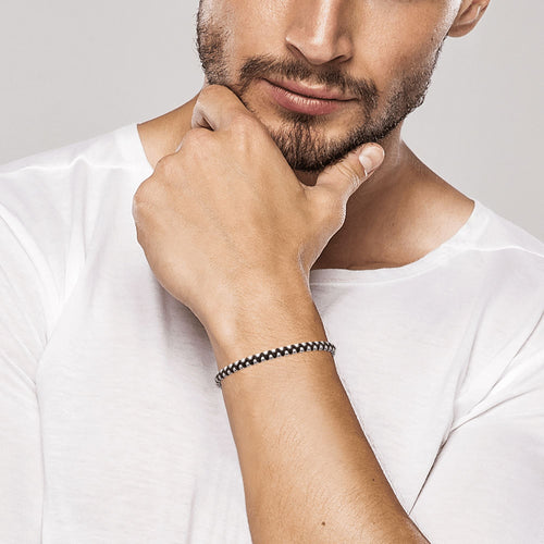 Bracelet Homme Cable en Acier et en Cuir Bracelet Leurelor