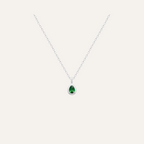 Collier Princesse sur chaine en argent et goutte pierre Oxyde Verte Collier Leurelor