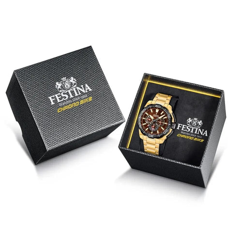 Festina F20727/3 Montre Homme Chronographe Quartz Acier Inoxydable Doré Cadran Marron Étanche 20 ATM Élégance Sportive Précision Durable Homme FESTINA