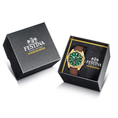 Festina F20728/2 Montre Homme Chronographe Quartz Bracelet Cuir Marron Cadran Vert Étanche 20 ATM Élégance Sportive Précision Durable Homme FESTINA