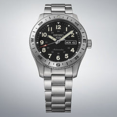 Seiko HDB006K1 Montre Homme Seiko 5 Sports Field Automatique - Acier Inoxydable Noir et Argent, Mouvement Automatique, Lunette Boussole, Étanche 100M, Confort Quotidien