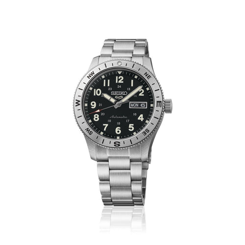 Seiko HDB006K1 Montre Homme Seiko 5 Sports Field Automatique - Acier Inoxydable Noir et Argent, Mouvement Automatique, Lunette Boussole, Étanche 100M, Confort Quotidien