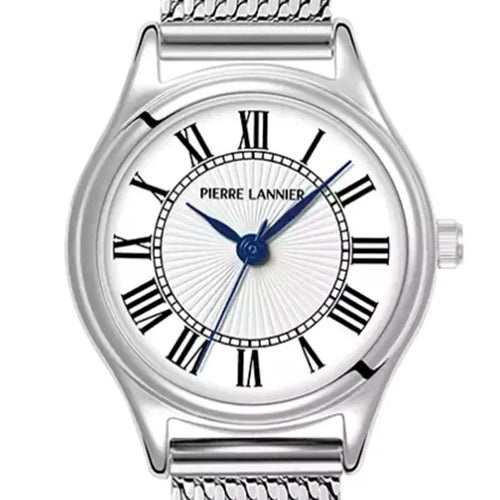 Pierre Lannier 020L601 Montre Femme Pya Bracelet Milanais Acier Argenté – Cadran Blanc à Chiffres Romains, Mouvement Quartz & Élégance Classique