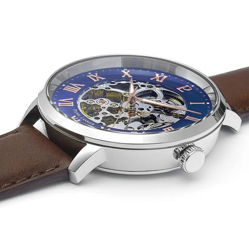 Pierre Lannier 322B164 Montre Homme Automatique Bracelet Cuir Marron Cadran Bleu – Élégance Intemporelle, Mécanisme Visible & Style Premium