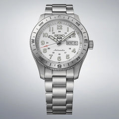 Seiko HDB007K1 Montre Homme Seiko 5 Sports Field Automatique - Cadran Blanc, Acier Inoxydable, Lunette Boussole, Étanche 100M, Confort et Précision au Quotidien