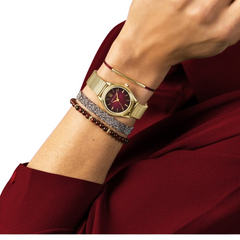 Pierre Lannier 169D552 Montre Femme PYA Coffret Bracelet Acier Milanais Doré – Cadran Fumé Bordeaux, Mouvement Quartz & 3 Bijoux Interchangeables