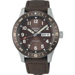 Seiko HDB009K1 Montre Homme Seiko 5 Sports Field Automatique - Cadran Marron, Bracelet Nylon et Cuir, Lunette Boussole, Étanche 100M, Style Outdoor et Fiabilité Quotidienne