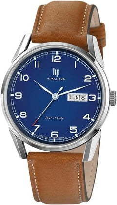 Montre analogique pour homme Lip Himalaya 40, bracelet en acier et cuir marron 671705, bleu Homme LIP