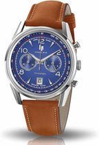 Montre chronographe Lip Himalaya 40 pour homme – Cadran bleu, bracelet en cuir | Montre de luxe haut de gamme 671597 Homme LIP
