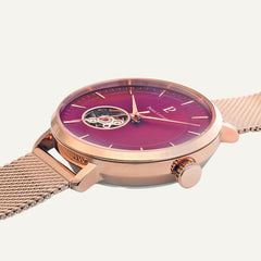 Montre Femme AUTOMATIC Cadran Framboise Bracelet Acier Doré-rose 307F988 Femme PIERRE LANNIER