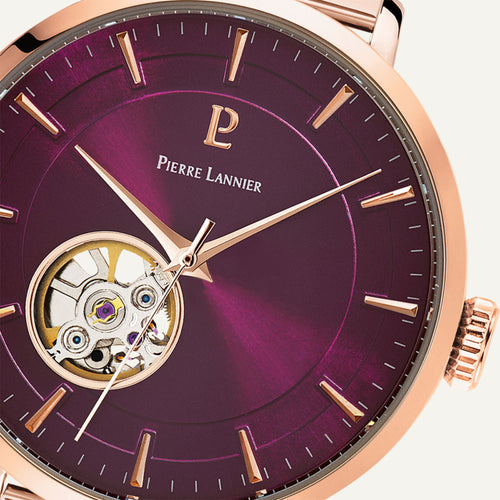 Montre Femme AUTOMATIC Cadran Framboise Bracelet Acier Doré-rose 307F988 Femme PIERRE LANNIER