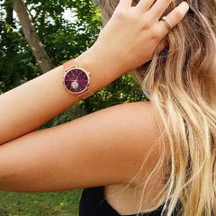 Montre Femme AUTOMATIC Cadran Framboise Bracelet Acier Doré-rose 307F988 Femme PIERRE LANNIER