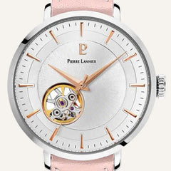 Montre Femme EOLIA Cadran argent 306F625 Automatique en Cuir Rose Femme PIERRE LANNIER