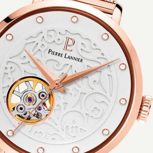 Montre Femme EOLIA Cadran Blanc 310F908 Bracelet Acier milanais Doré rose Femme PIERRE LANNIER