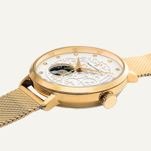 Montre Femme EOLIA Cadran Blanc 364J502 Bracelet Acier milanais Doré Femme PIERRE LANNIER