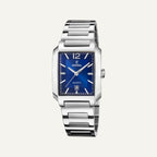Montre Femme Festina F20679/3 avec cadran bleu, boîtier rectangulaire en acier et bracelet gris.