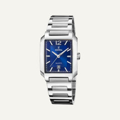 Montre Femme Festina F20679/3 avec cadran bleu, boîtier rectangulaire en acier et bracelet gris.