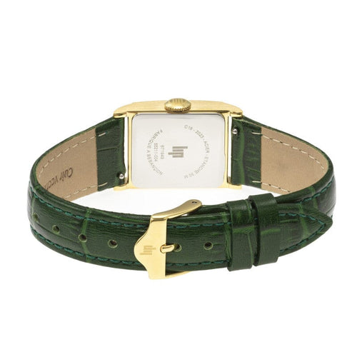 Montre femme Lip Churchill C18 671949, cadran argenté, boîtier doré, bracelet en cuir vert – Design rectangulaire classique et élégant Femme LIP