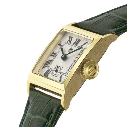 Montre femme Lip Churchill C18 671949, cadran argenté, boîtier doré, bracelet en cuir vert – Design rectangulaire classique et élégant Femme LIP