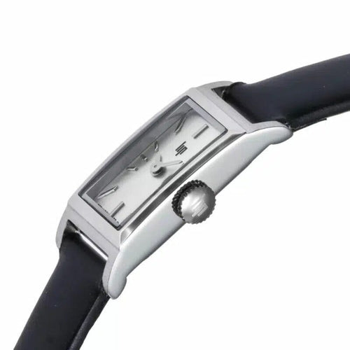 Montre femme Lip Churchill T13 671931, cadran argenté, bracelet en cuir noir – Design rectangulaire fin et élégant Femme LIP