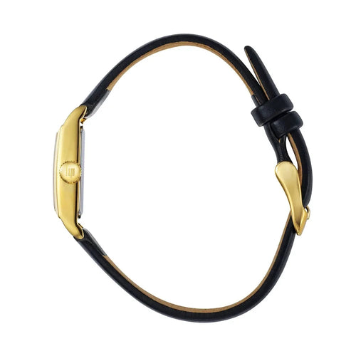 Montre femme Lip Churchill T13 671932, cadran doré, boîtier doré, bracelet en cuir noir – Design rectangulaire fin et élégant Femme LIP