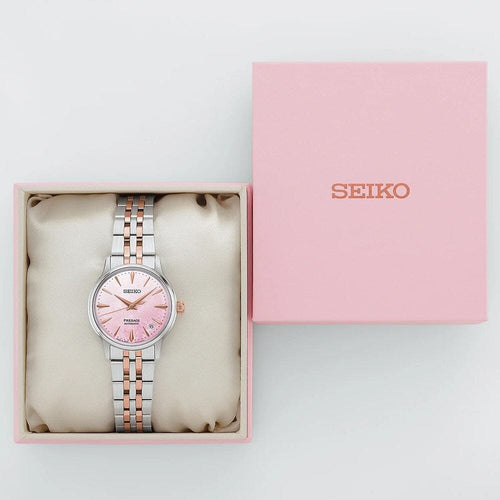 Montre femme Seiko Presage Automatic SRPM06J1, cadran rose, boîtier bicolore en acier inoxydable – Édition limitée au design élégant Homme SEIKO