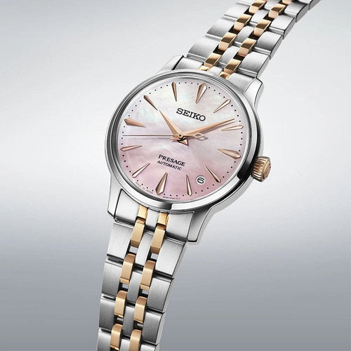 Montre femme Seiko Presage Automatic SRPM06J1, cadran rose, boîtier bicolore en acier inoxydable – Édition limitée au design élégant Homme SEIKO