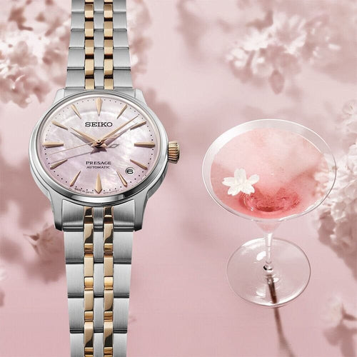 Montre femme Seiko Presage Automatic SRPM06J1, cadran rose, boîtier bicolore en acier inoxydable – Édition limitée au design élégant Homme SEIKO
